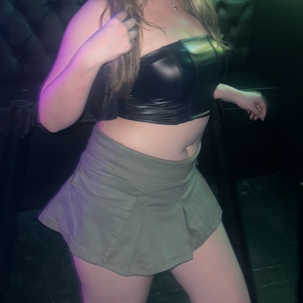 Black Leather Tube Top and olive green skirt